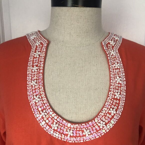 Escapada Fire Orange Beaded Tunic Top Shirt Blouse Womens S Small - Picture 3 of 8